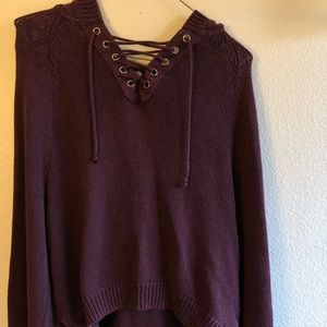 Lace up burgundy knitted Urban outfitters sweater